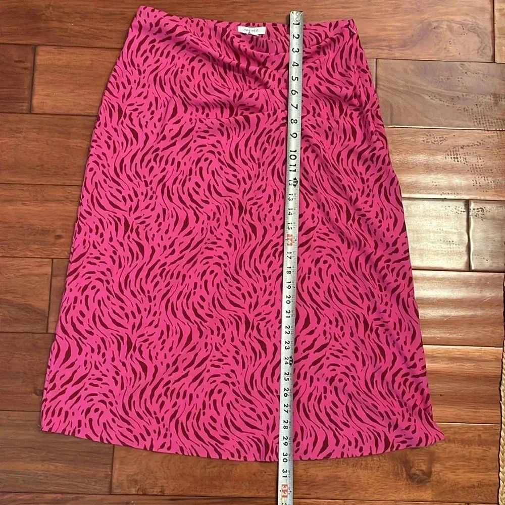 Nine West Side Ruched Midi Skirt Size M Zig Zag Zebra